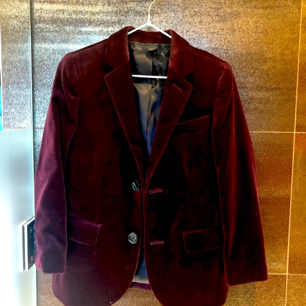 Burgundy Velvet blazer jacket Crewcuts boys 6 ludlow tuxedo holiday